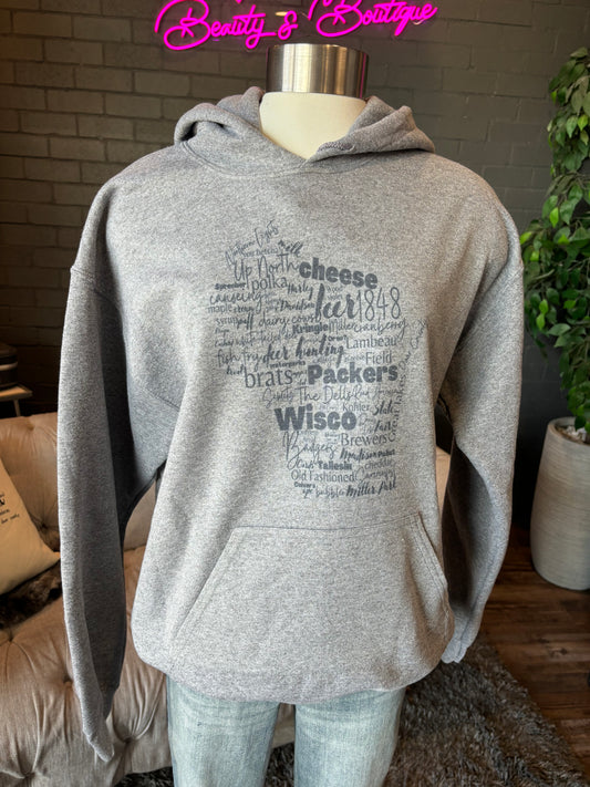 Wisconsin Slogan Hoodie - Grey