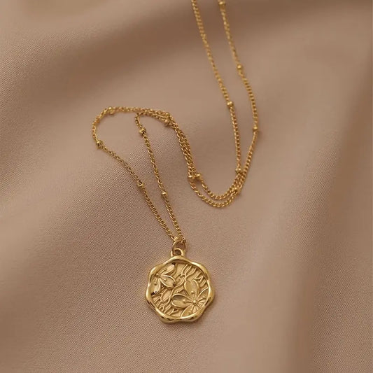 Golden Floral Coin Necklace