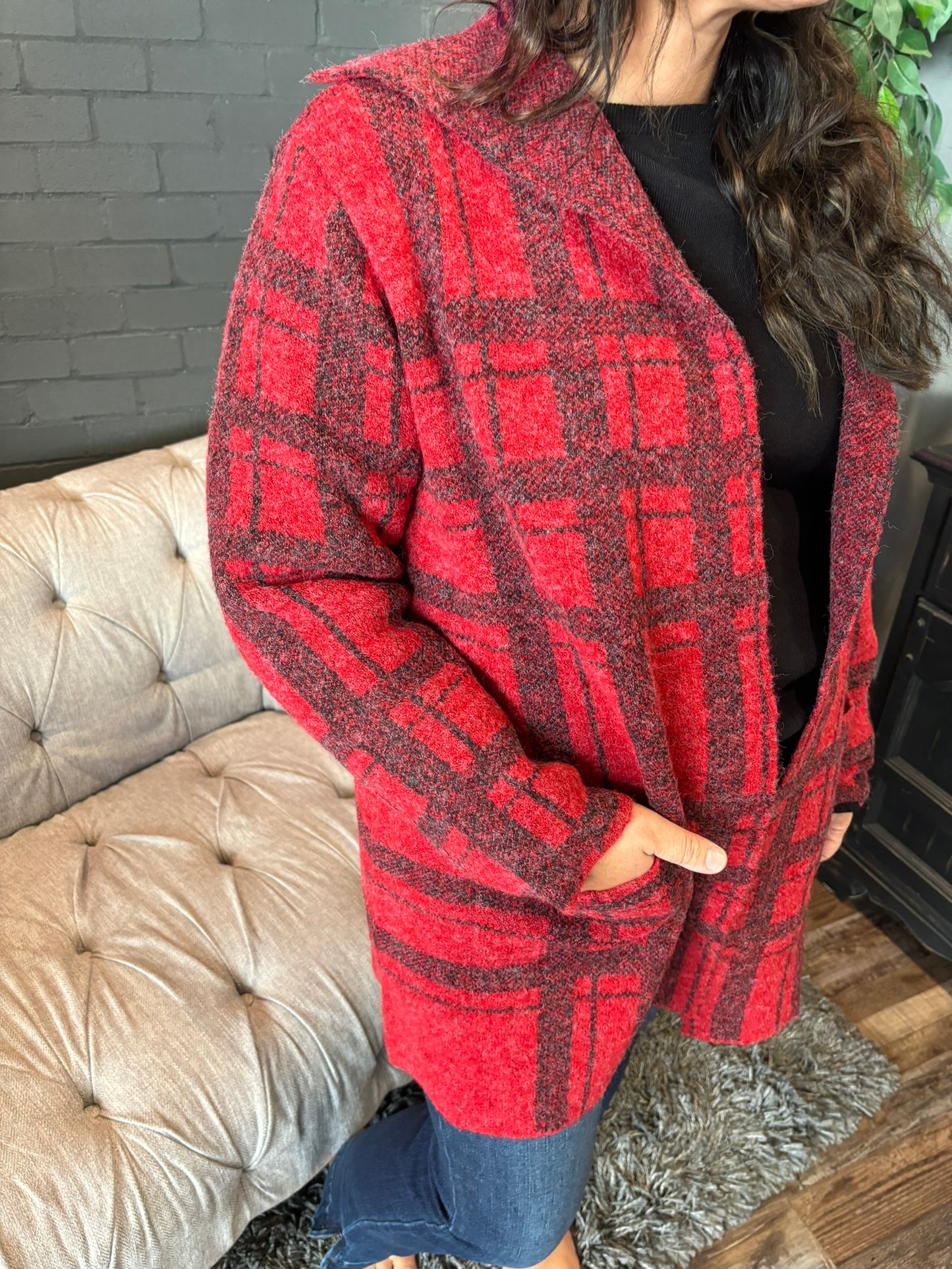 Simone Plaid Coat-igan - Red