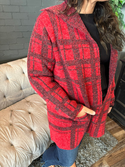 Simone Plaid Coat-igan - Red