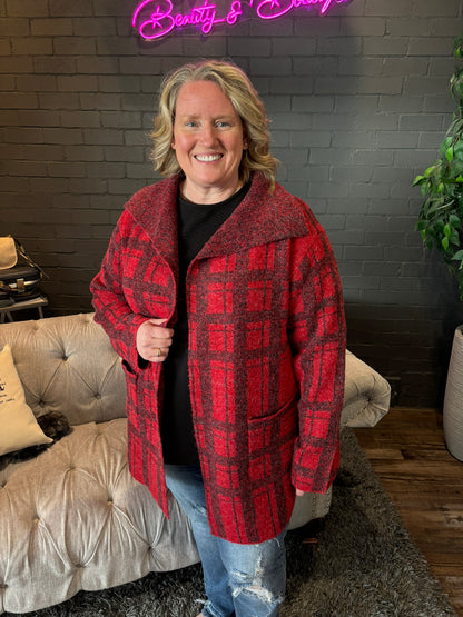 Simone Plaid Coat-igan - Red