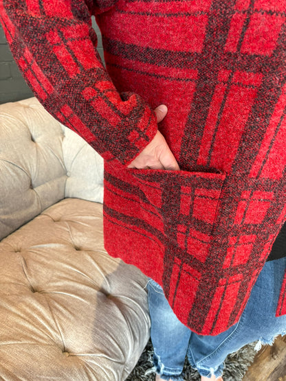 Simone Plaid Coat-igan - Red