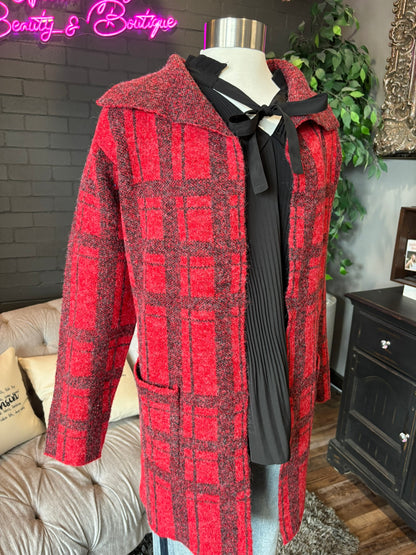 Simone Plaid Coat-igan - Red