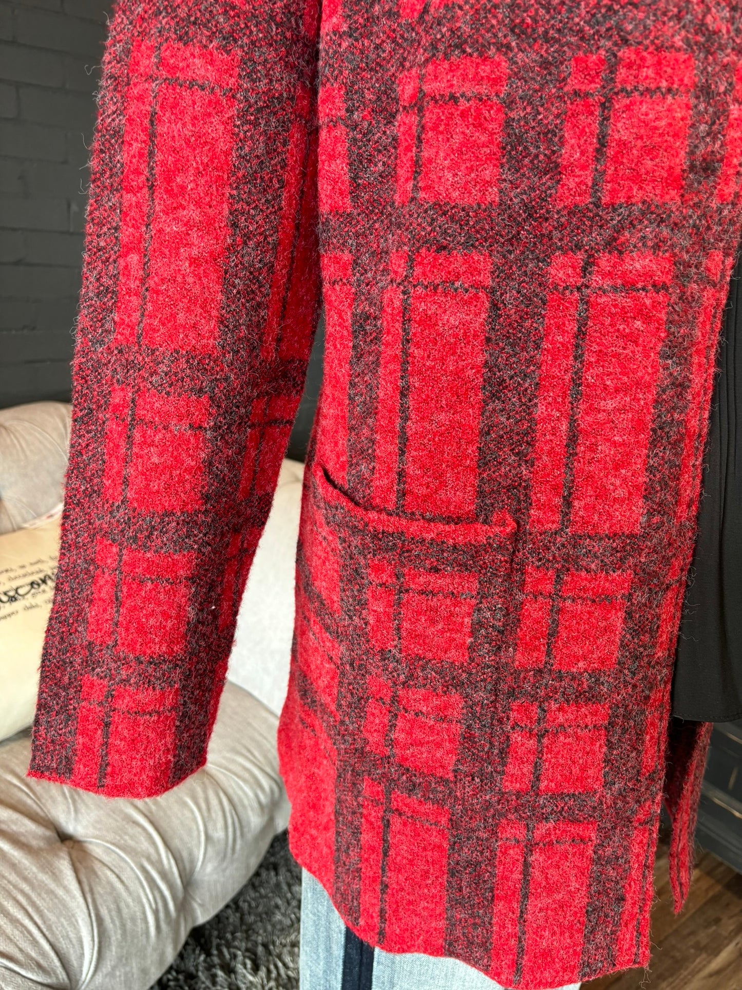 Simone Plaid Coat-igan - Red