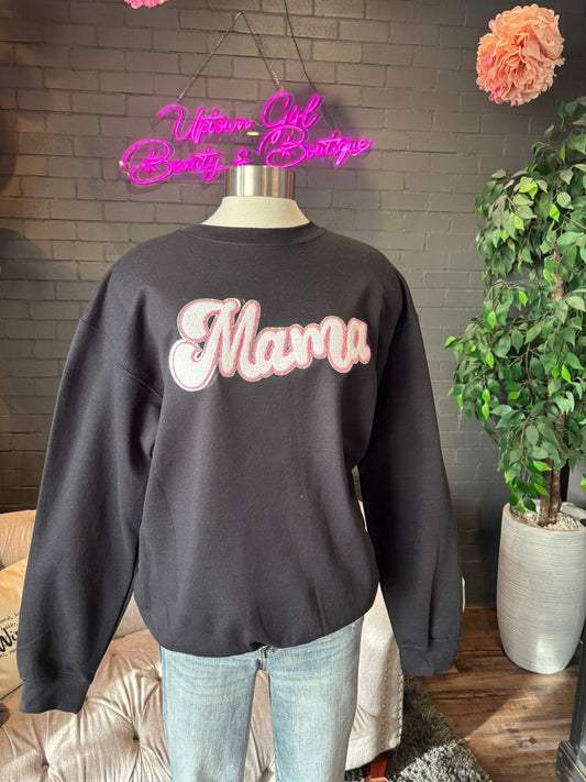 Mama Crewneck Sweatshirt - Pink on Black