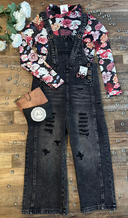 Delia Distressed Denim Bibs