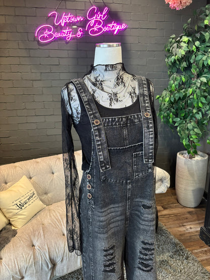 Delia Distressed Denim Bibs