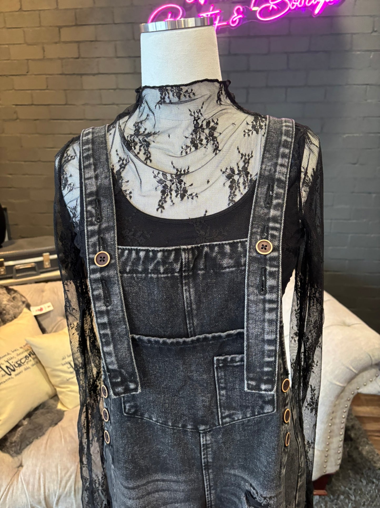 Delia Distressed Denim Bibs