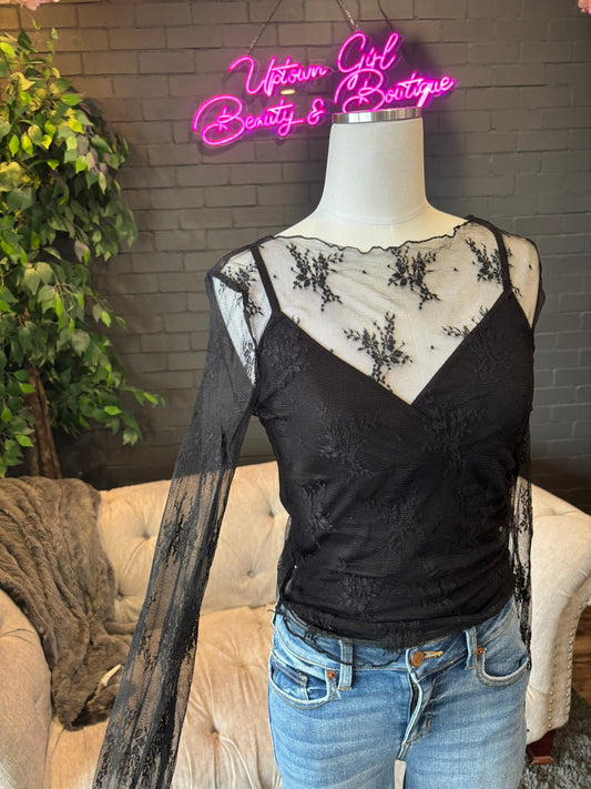 Onyx Lace Mesh Blouse