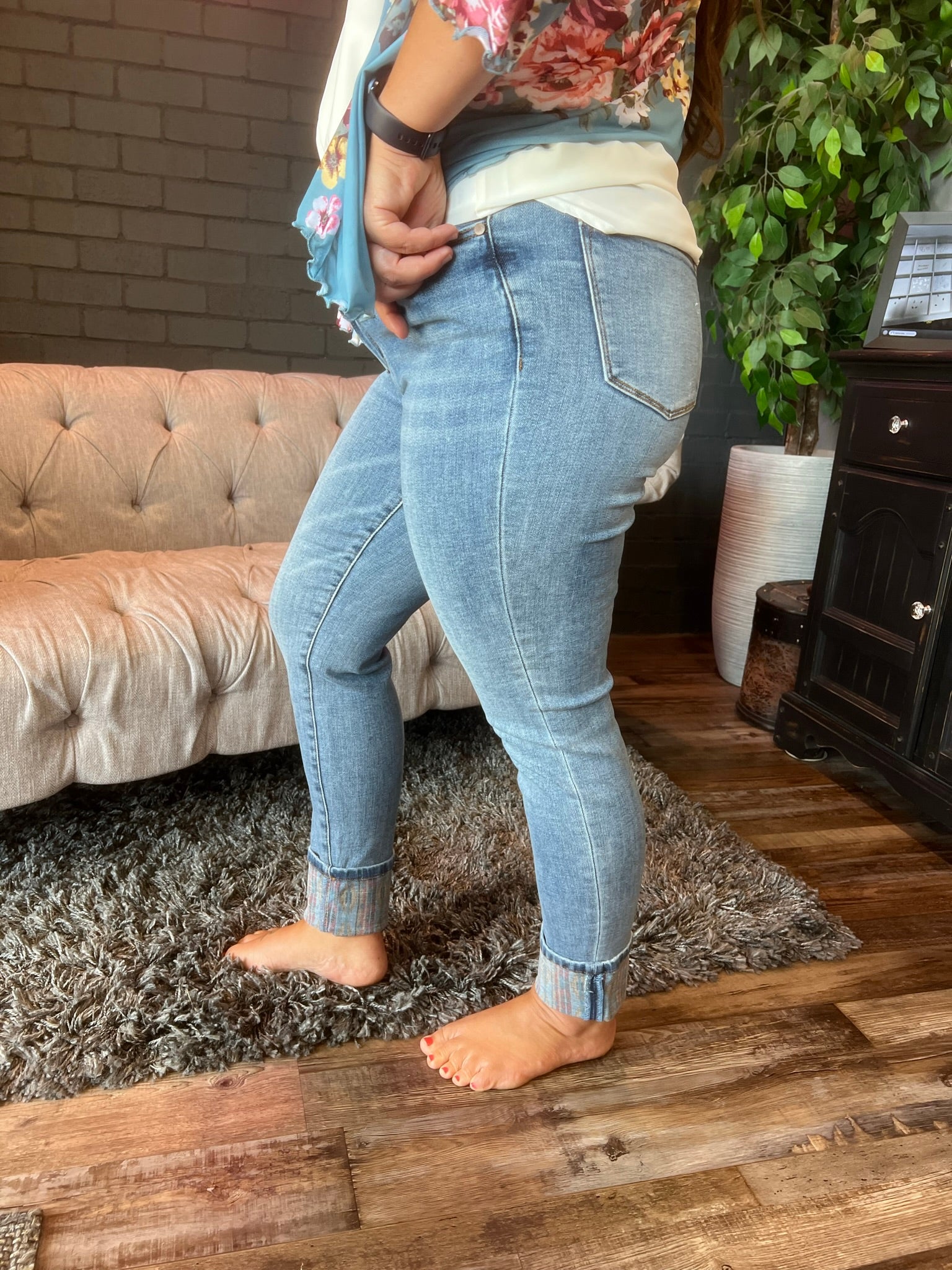 Cropped Tummy Tuck PLUS O/S Denim Legging - Fika Boutique