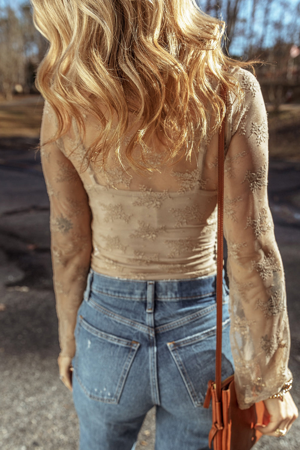 Apricot Lace Mesh Blouse