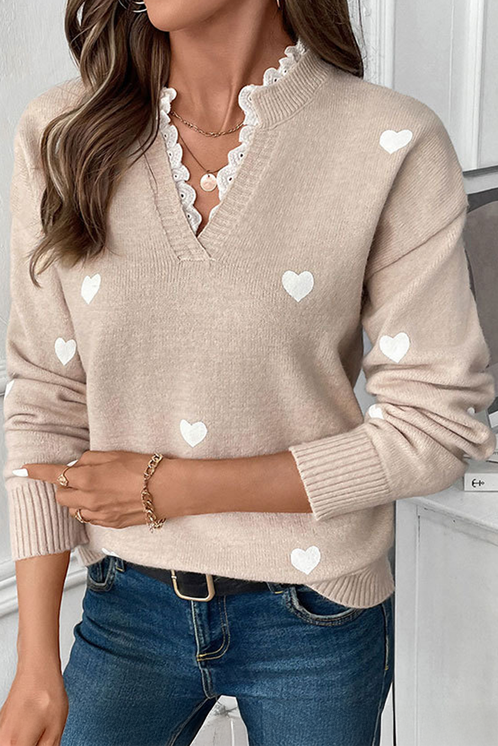 Lauren Lace V-Neck Love Sweater