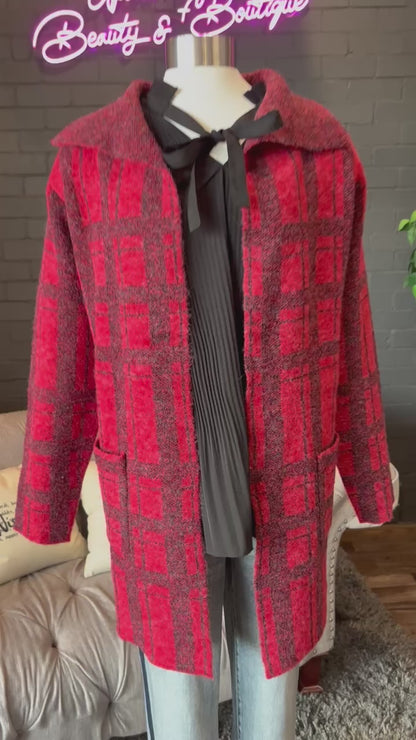 Simone Plaid Coat-igan - Red